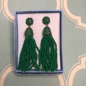 Green beaded tassel earrings